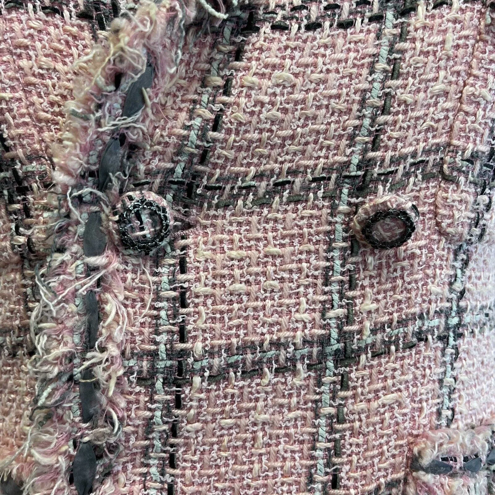 Chanel Excellent 08a Lesage Tweed Plaid Blazer Pink Fringed Jacket 42 US 10