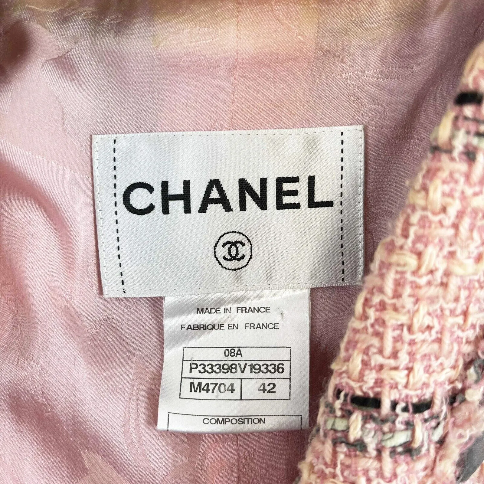 Chanel Excellent 08a Lesage Tweed Plaid Blazer Pink Fringed Jacket 42 US 10