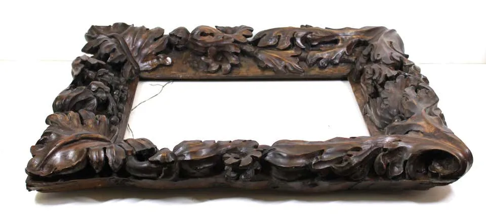 Continental Tropical Baroque Master Carver Wood Frame with Heavy Carved Foliage