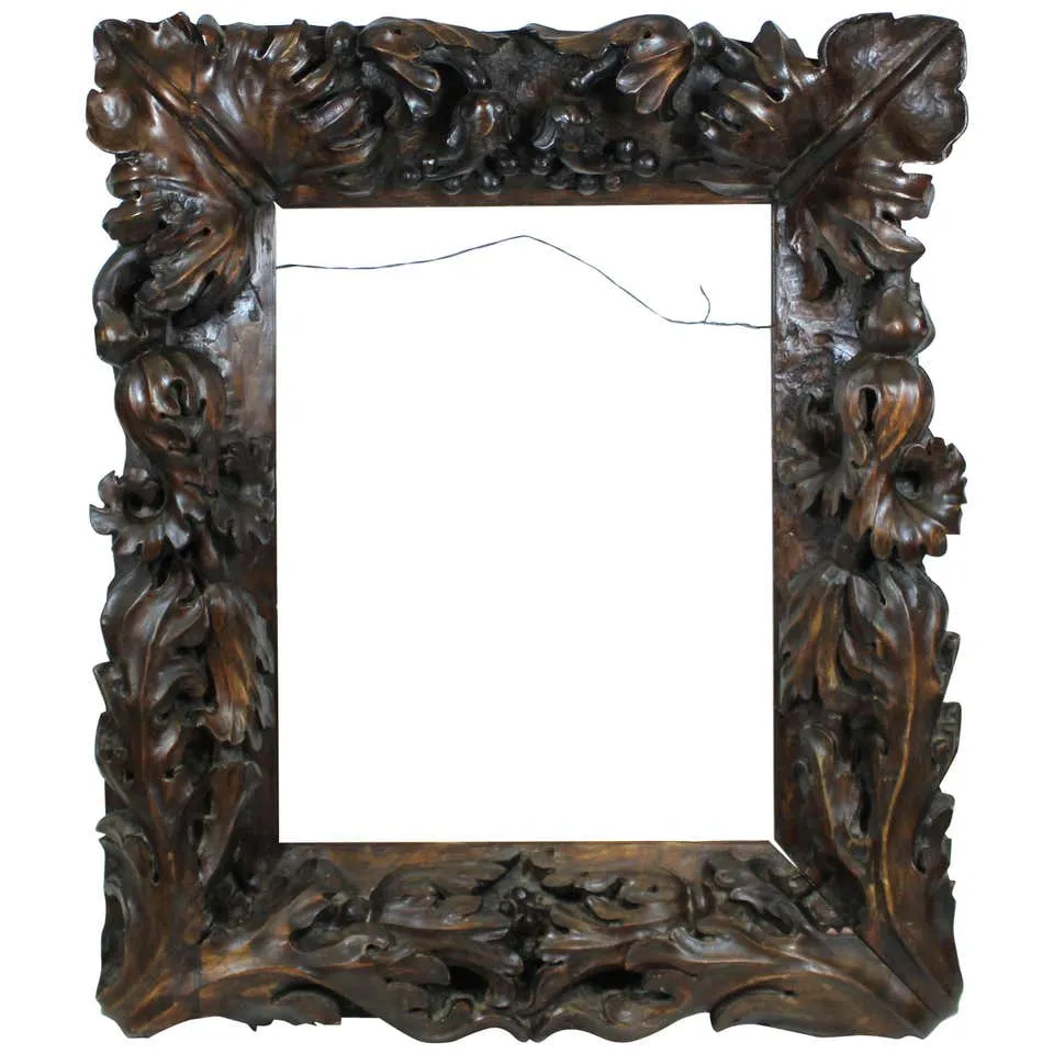 Continental Tropical Baroque Master Carver Wood Frame with Heavy Carved Foliage