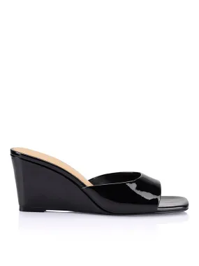 Darcy Mule Wedges - Black Patent