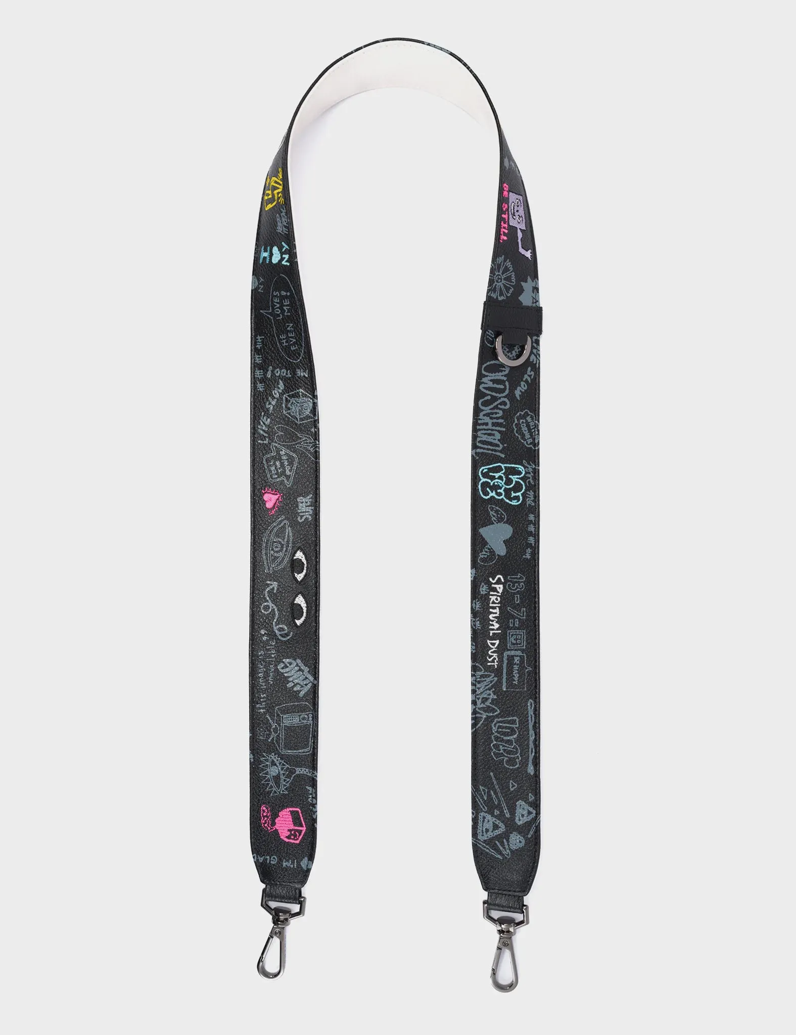 Detachable Black Leather Shoulder Strap - Urban Doodles Print