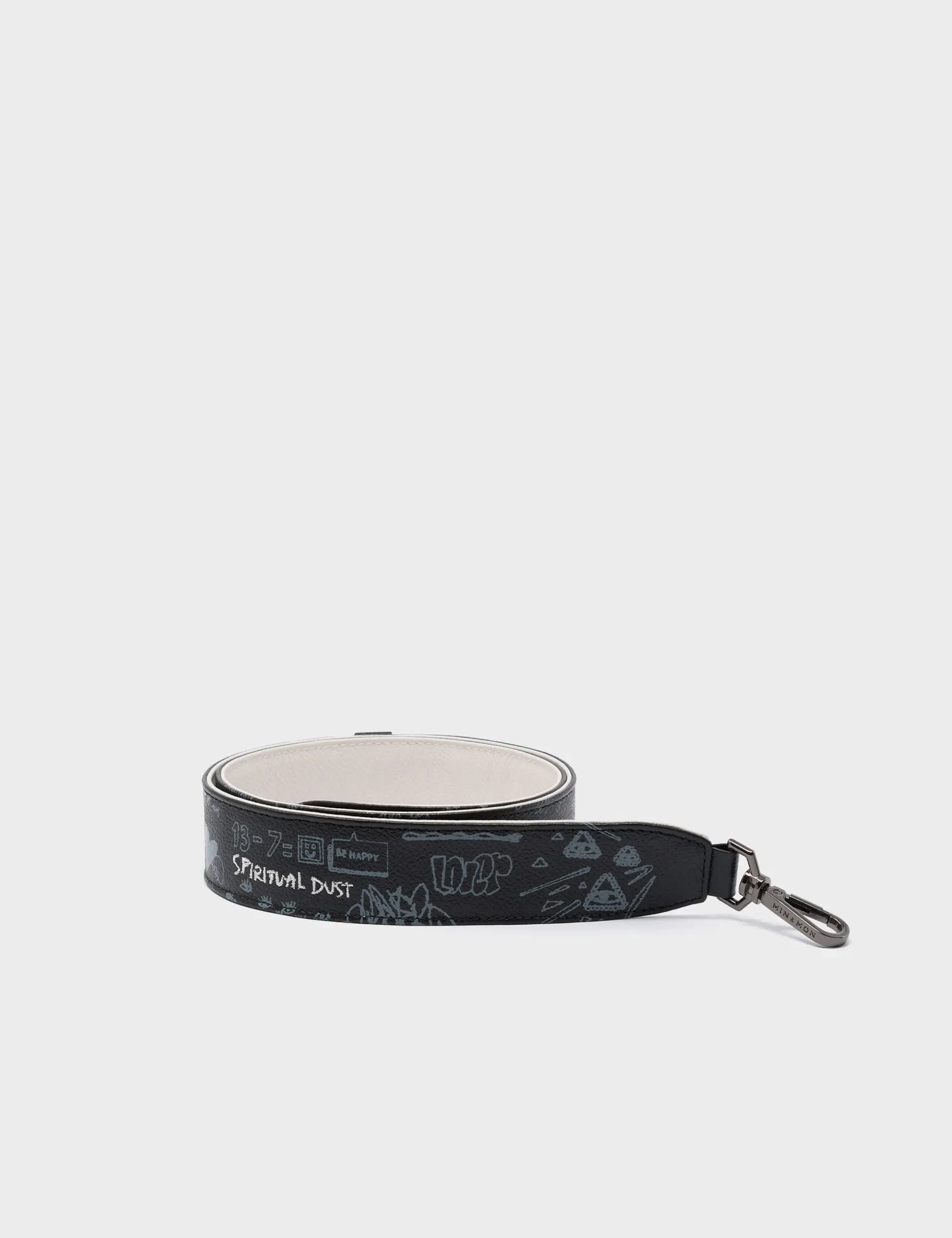 Detachable Black Leather Shoulder Strap - Urban Doodles Print