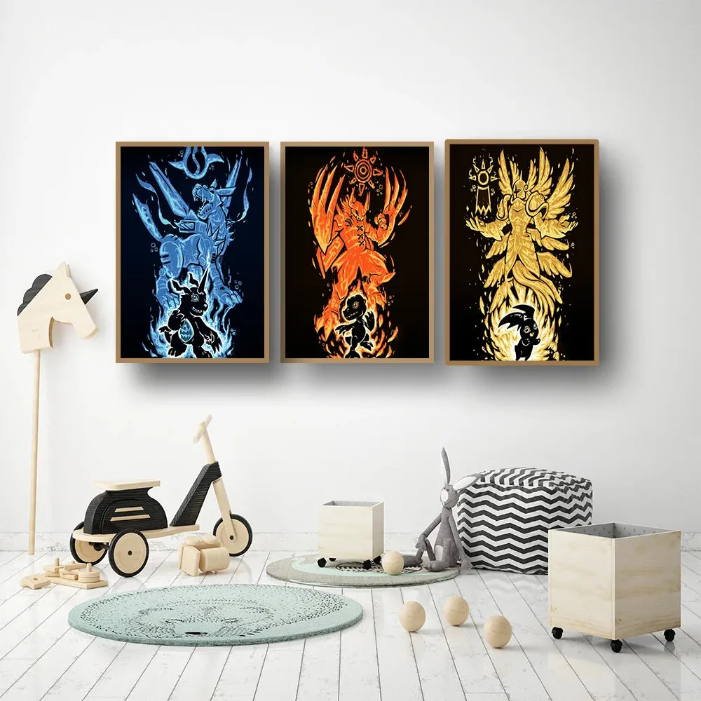 Digimon Anime Poster HD Wall Art Canvas Painting Agumon Gabumon Bhikkhumon Badamon Gomamon