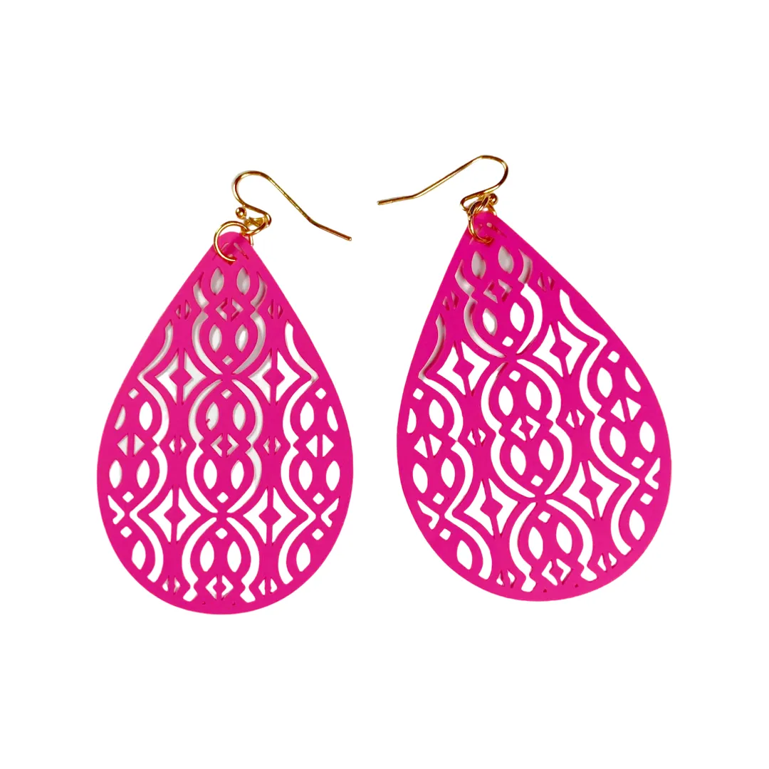 Earrings - Pink carved tear drops