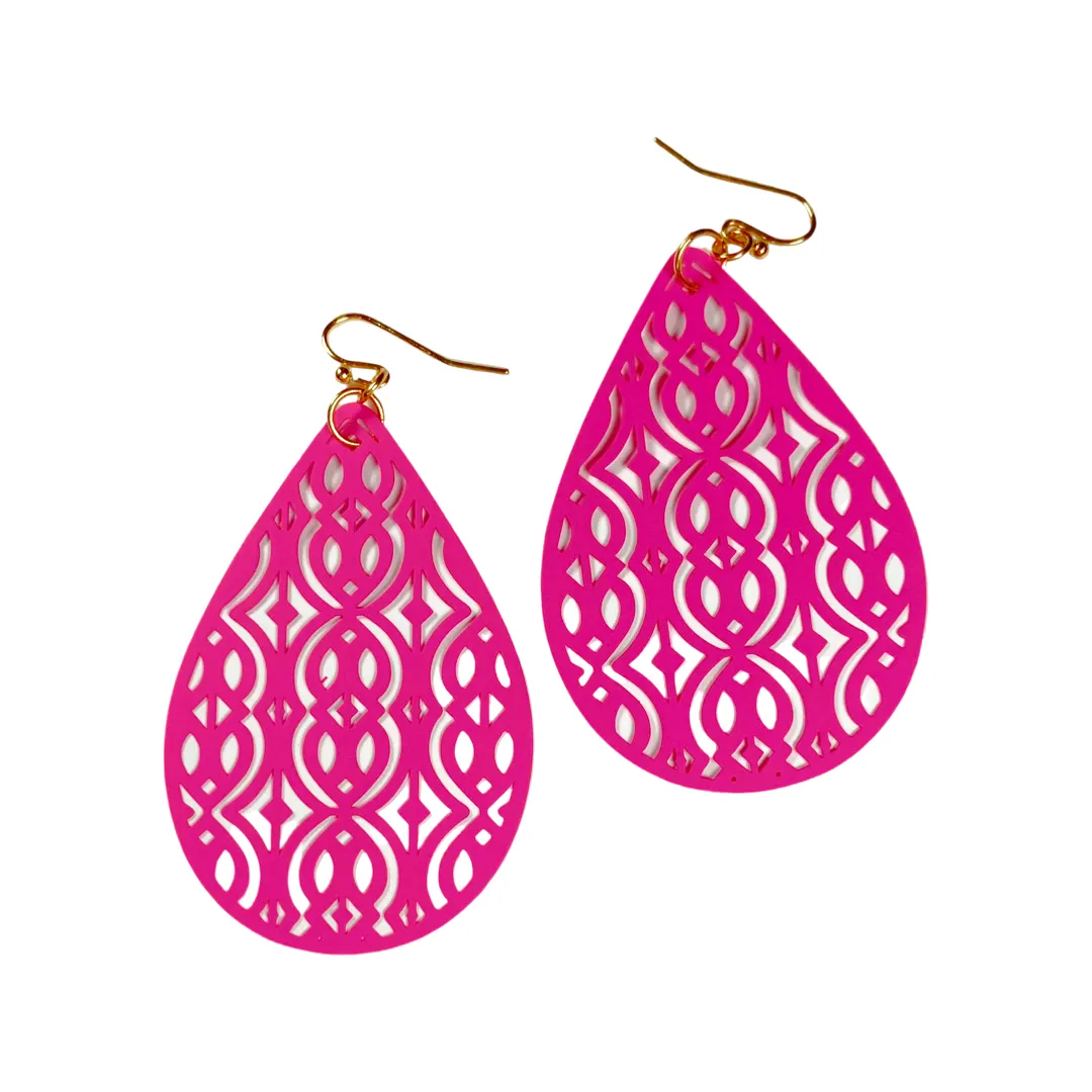 Earrings - Pink carved tear drops