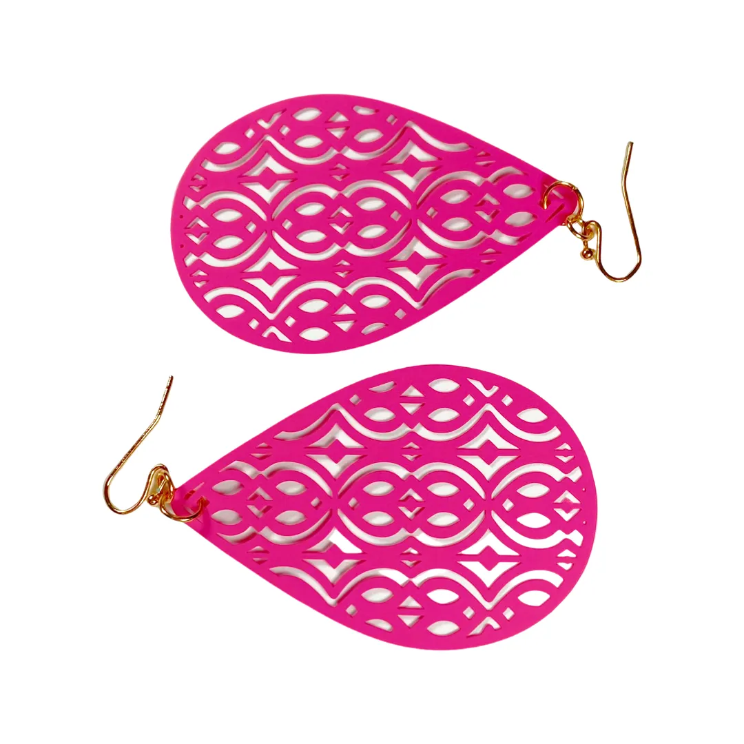 Earrings - Pink carved tear drops