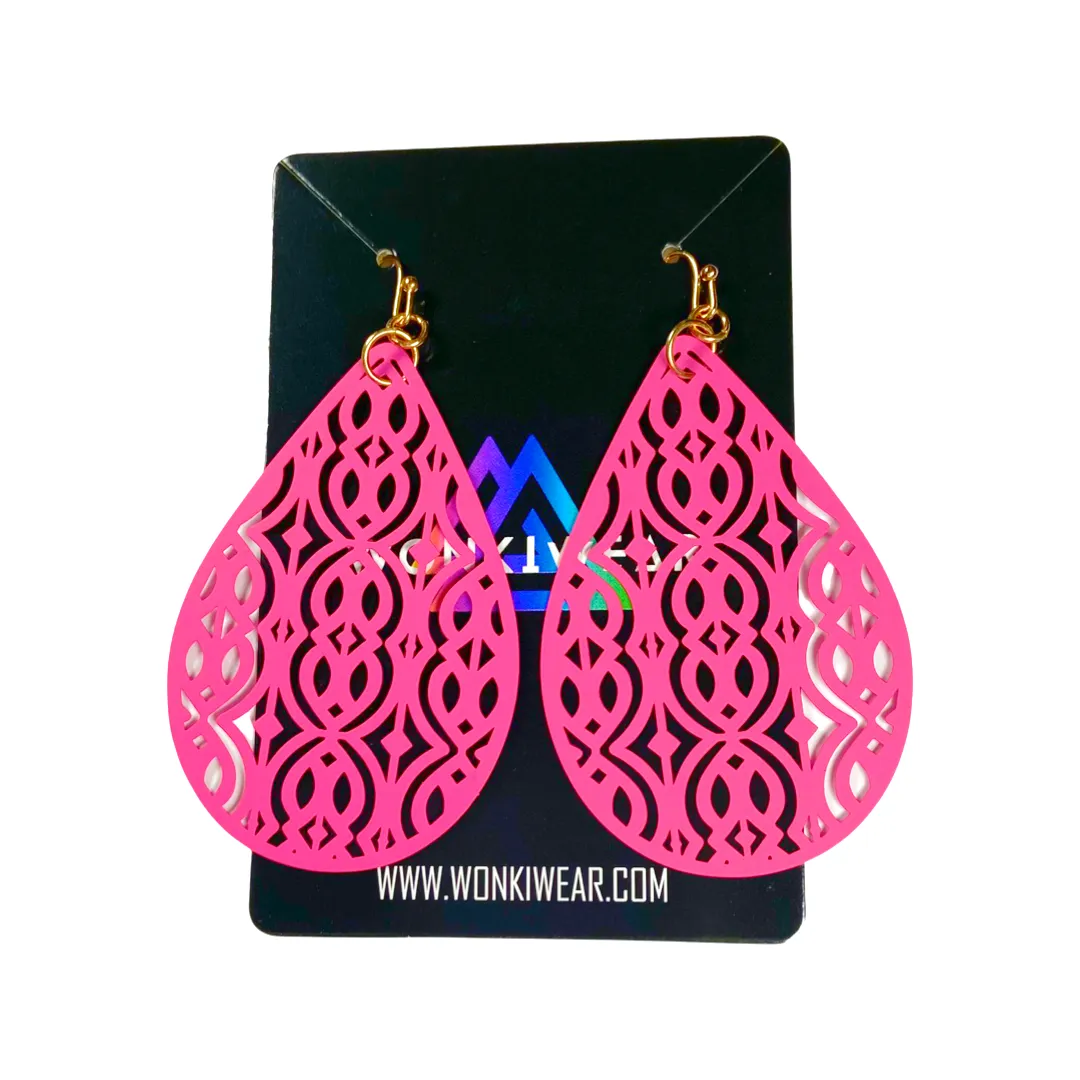 Earrings - Pink carved tear drops