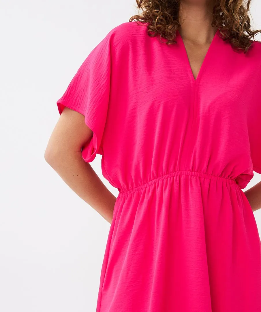 Esqualo V-Neck Crinkle Dress in Magenta