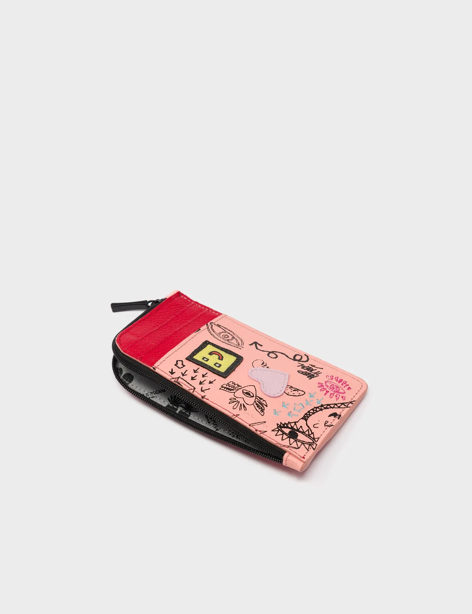 Fausto Rose Leather Zip-around Cardholder - Urban Doodles Print