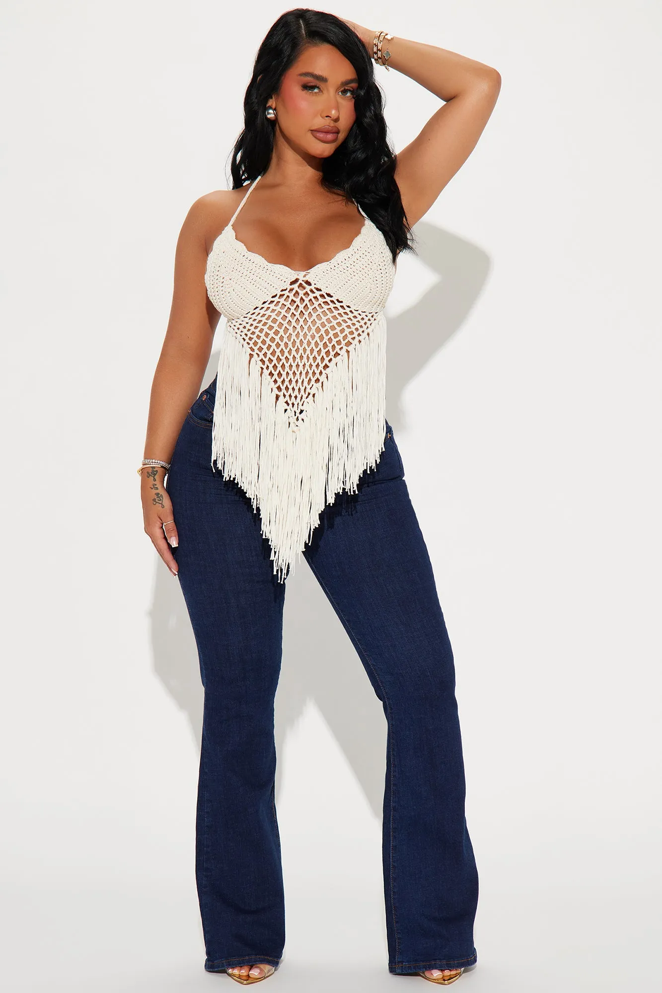 Feelin' The Heat Crochet Halter Top - Cream