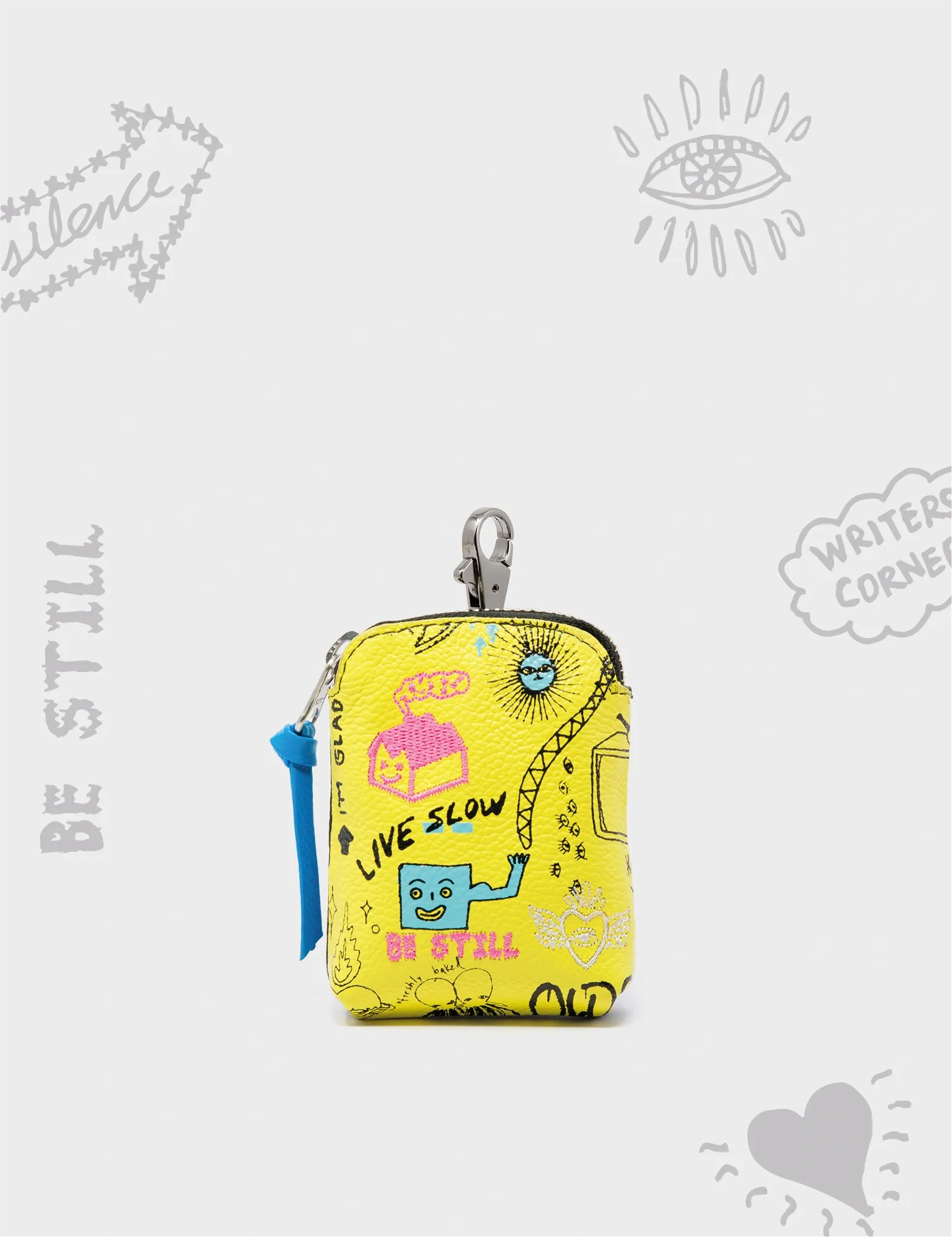 Florence Pouch Charm  - Light Yellow Leather Keychain Urban Doodles Design