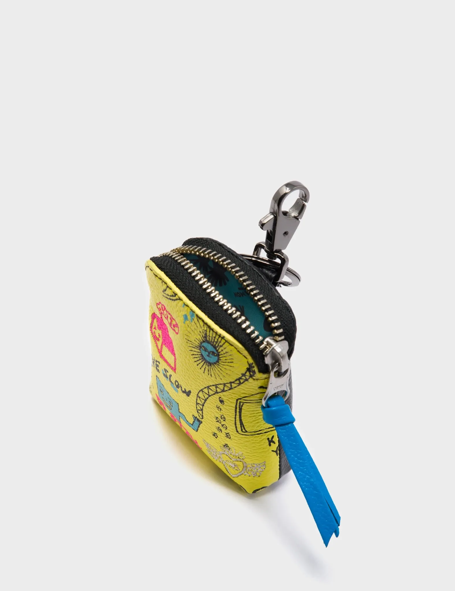 Florence Pouch Charm  - Light Yellow Leather Keychain Urban Doodles Design