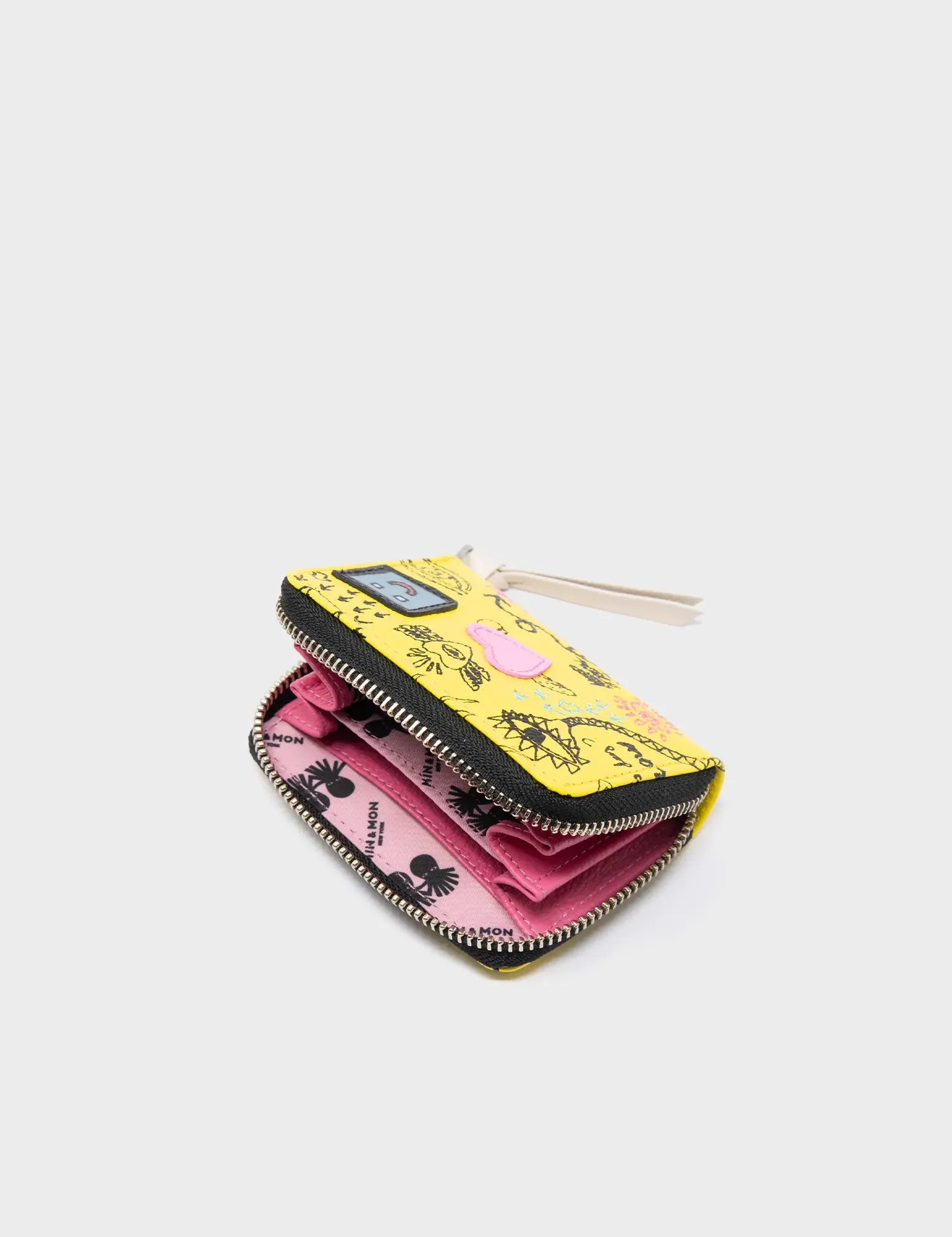 Frodo Light Yellow Leather Zip Around Wallet - Urban Doodles Design