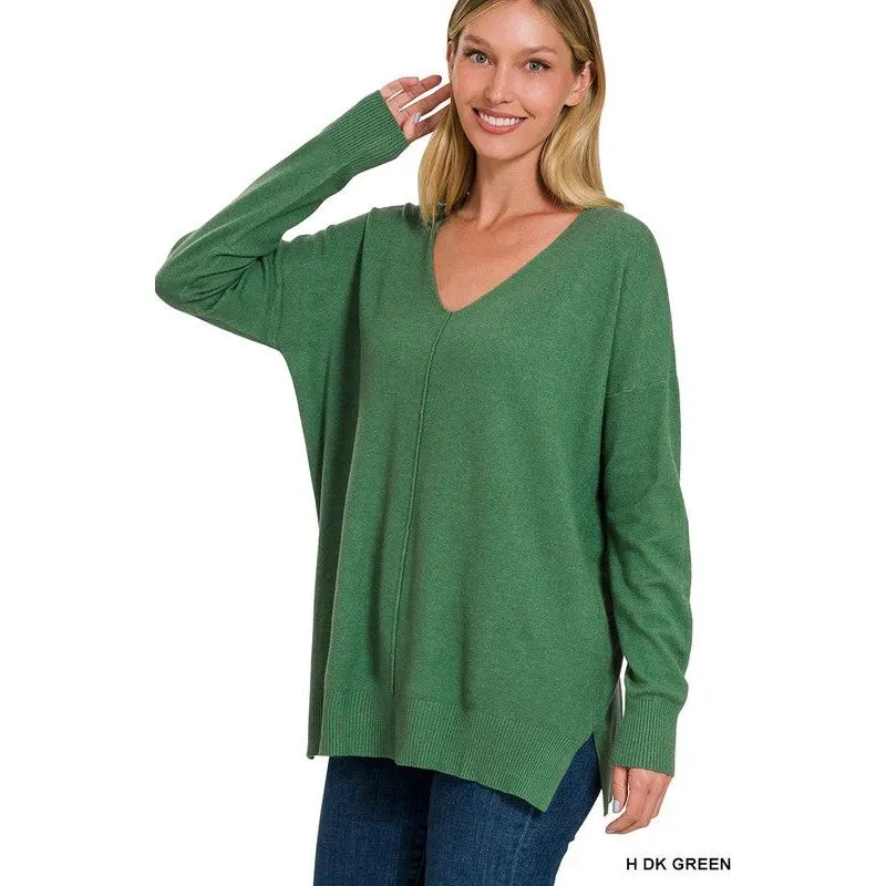 GARMENT DYED FRONT SEAM SWEATER