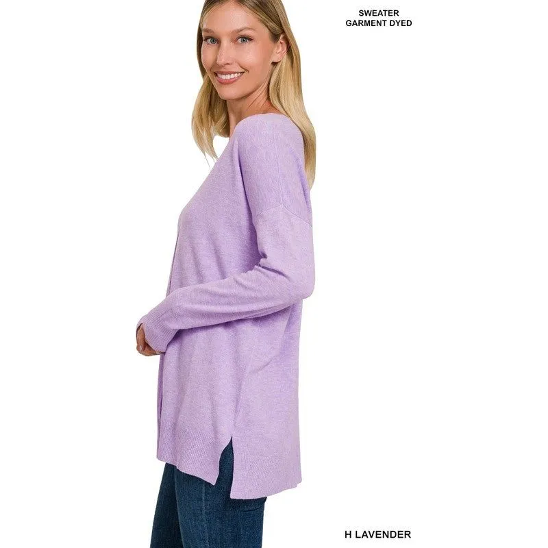 GARMENT DYED FRONT SEAM SWEATER