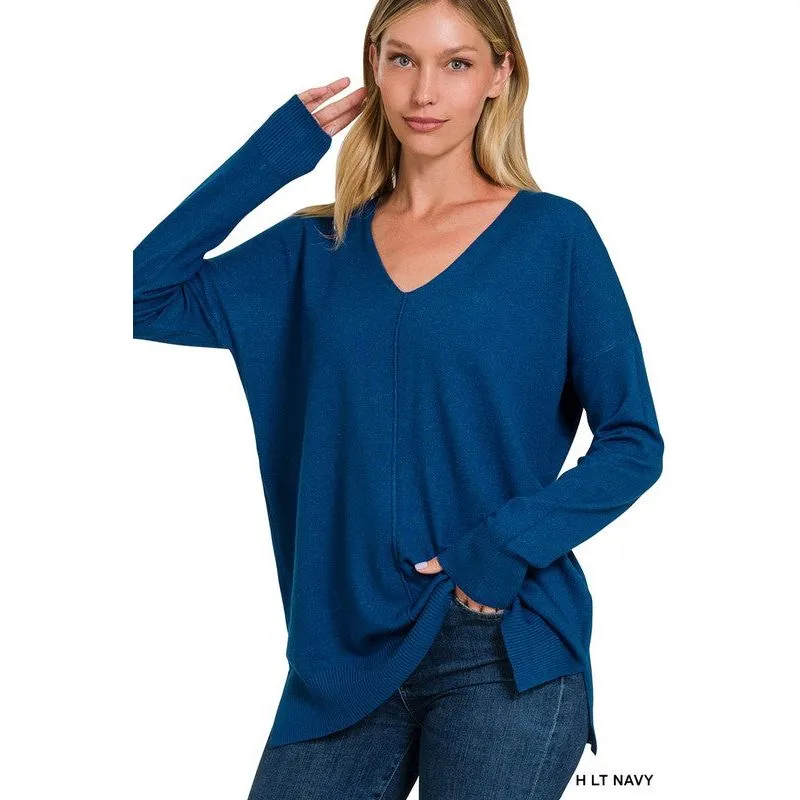 GARMENT DYED FRONT SEAM SWEATER