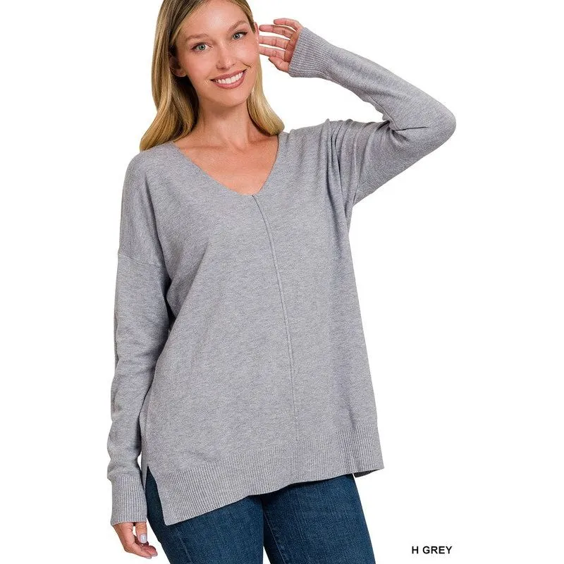 GARMENT DYED FRONT SEAM SWEATER