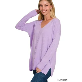 GARMENT DYED FRONT SEAM SWEATER