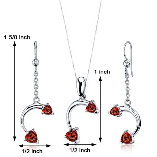 Garnet Pendant Earrings Set Sterling Silver 2.25 Carats