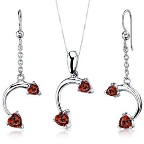 Garnet Pendant Earrings Set Sterling Silver 2.25 Carats