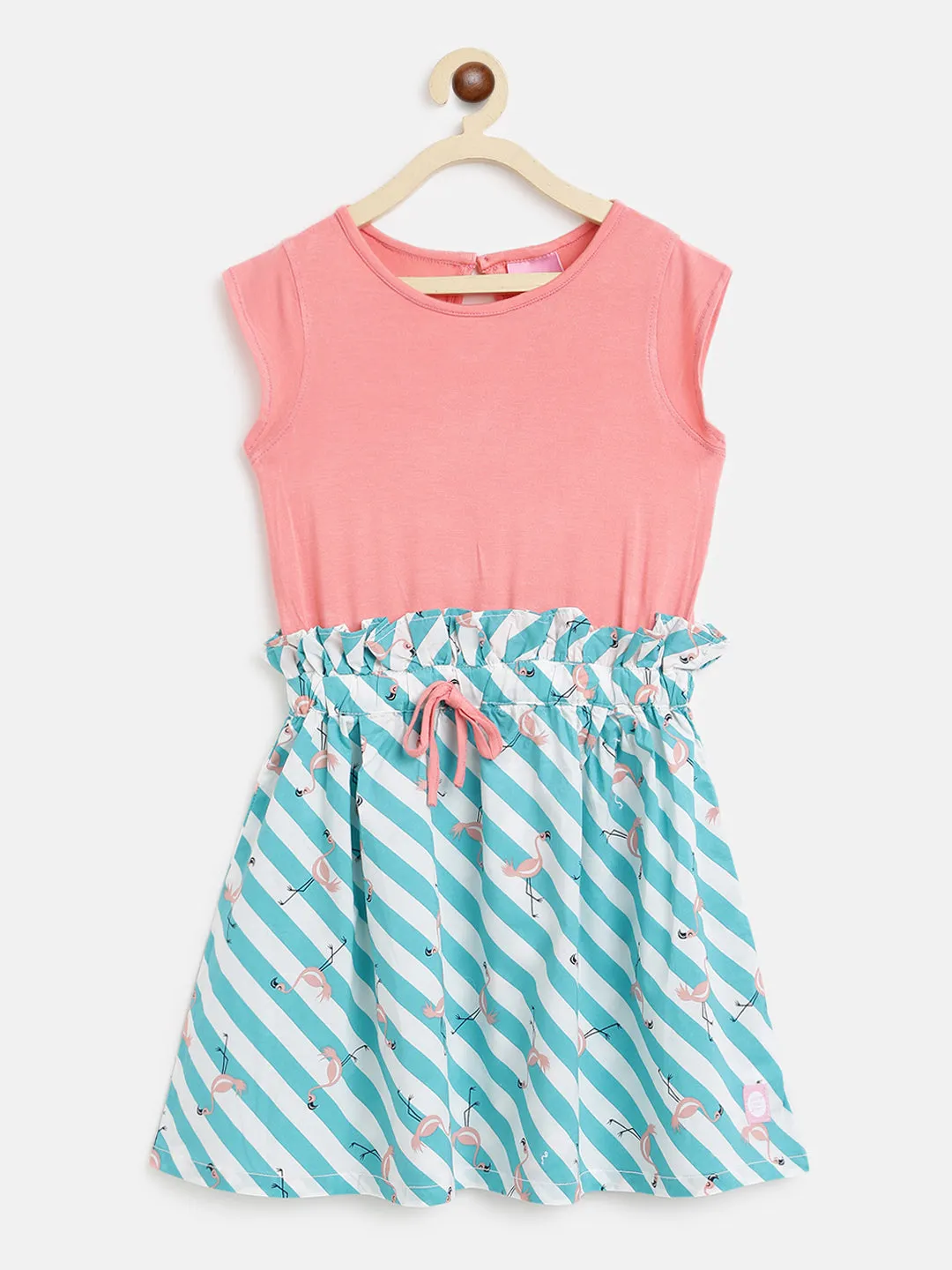 Girls Light Pink Sleeveless Printed Dress