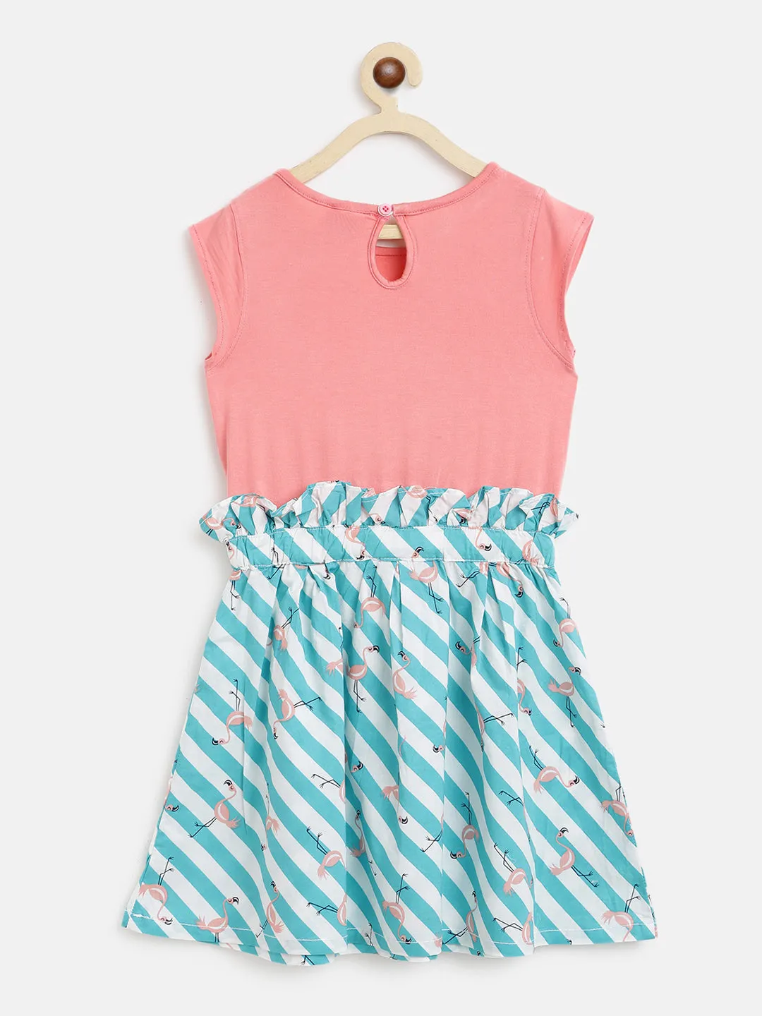 Girls Light Pink Sleeveless Printed Dress