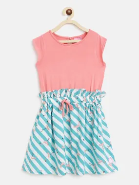 Girls Light Pink Sleeveless Printed Dress