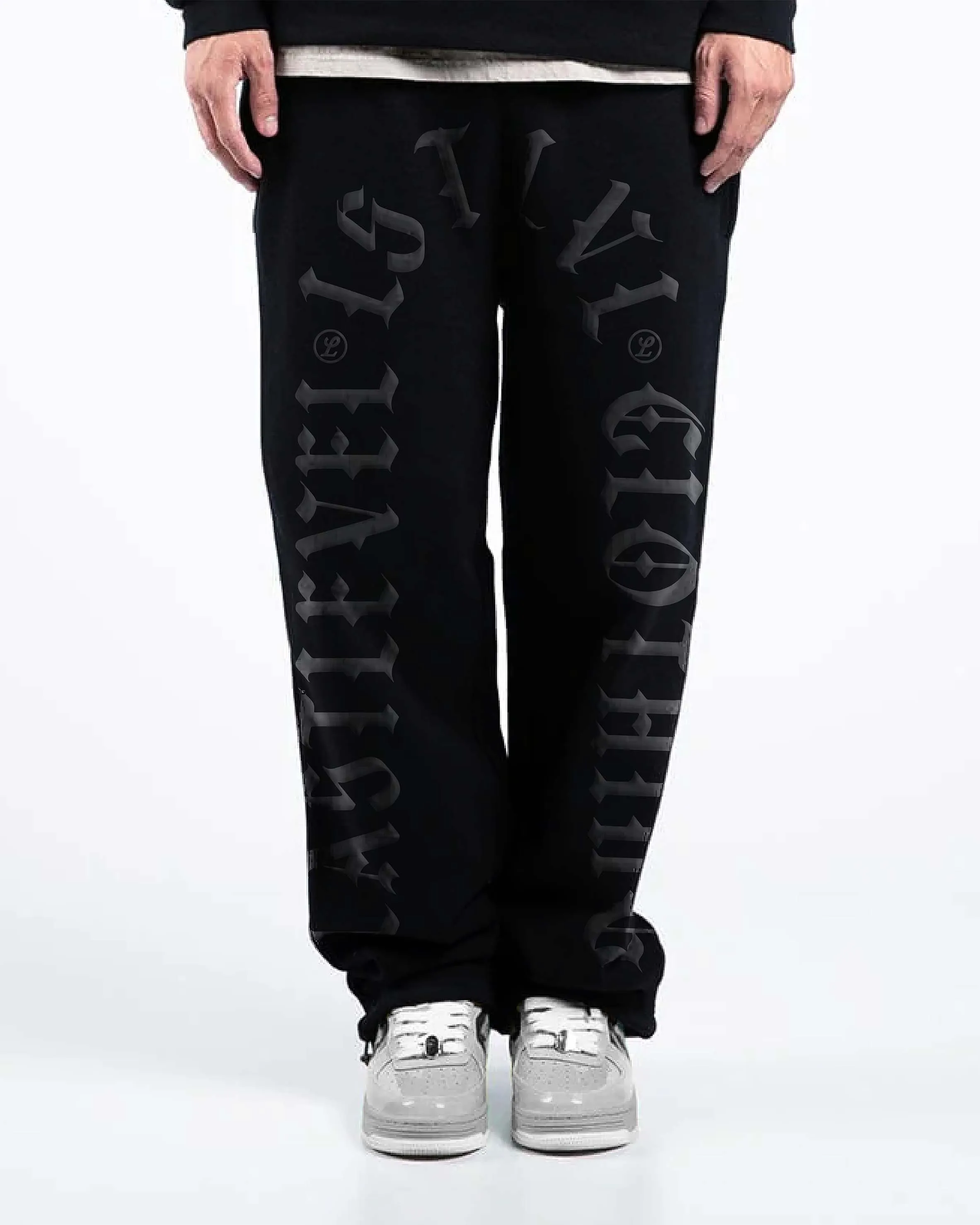 Godspeed Puff Print Black on Black - Straight Open bottom Sweat Pants