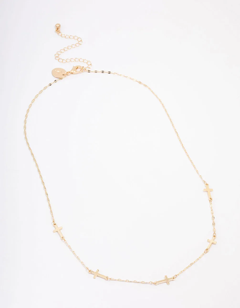 Gold Plated Simple Cross Station Chain Necklace