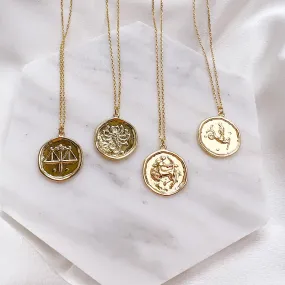 Gold Zodiac Medallion Coin Necklace