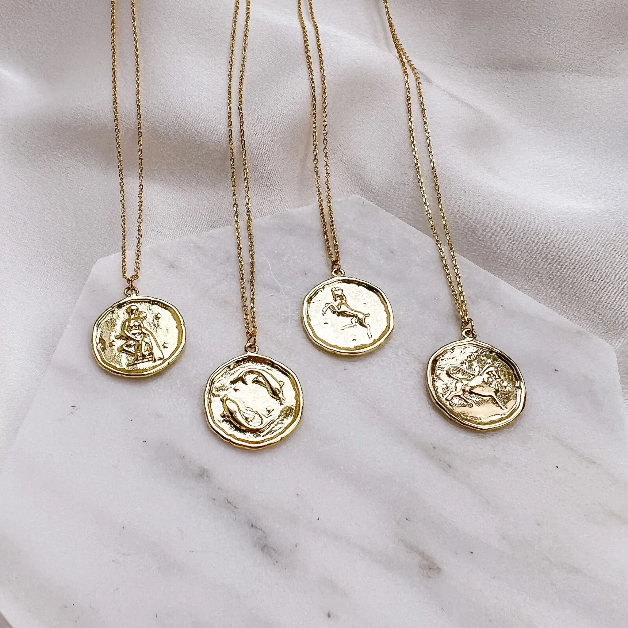 Gold Zodiac Medallion Coin Necklace