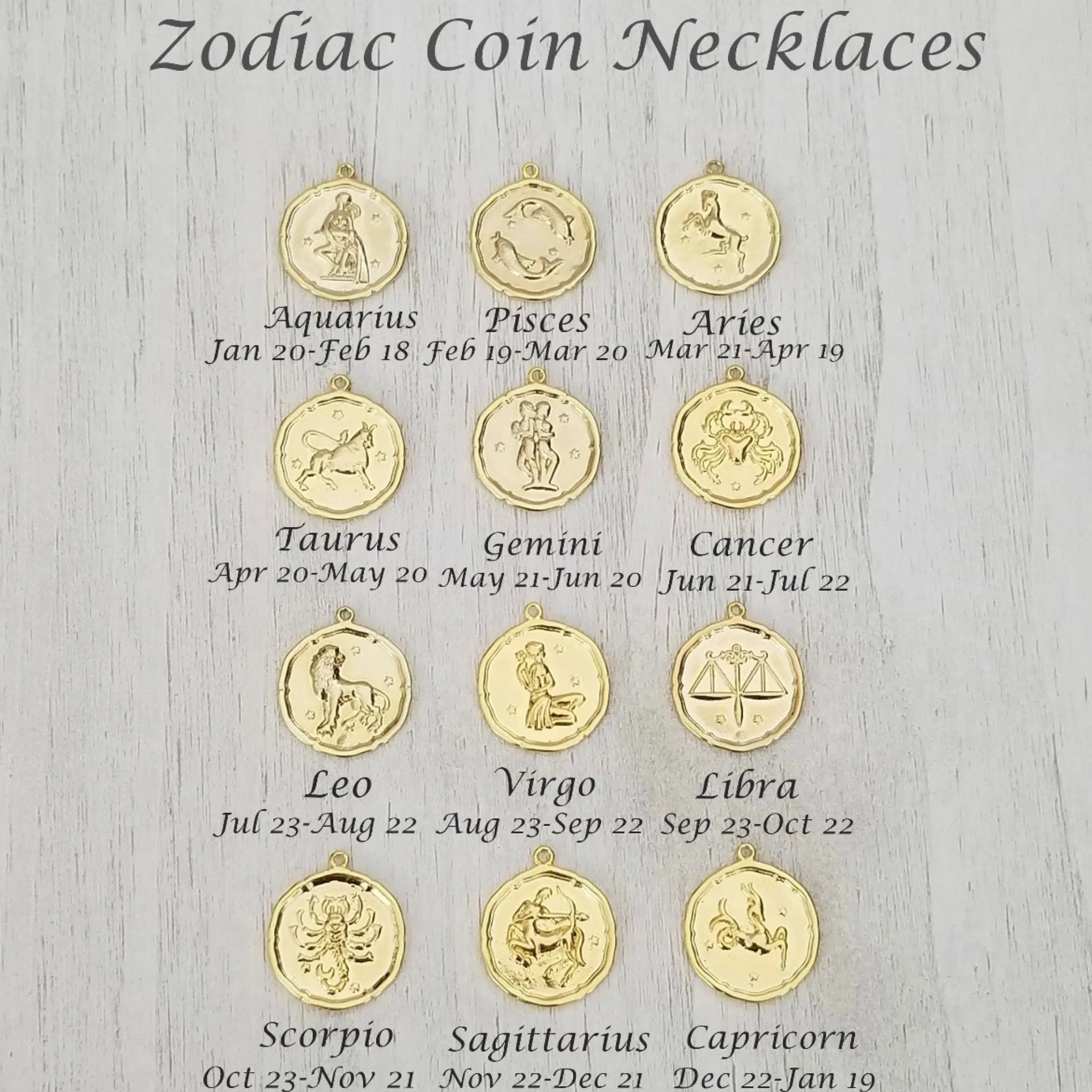 Gold Zodiac Medallion Coin Necklace