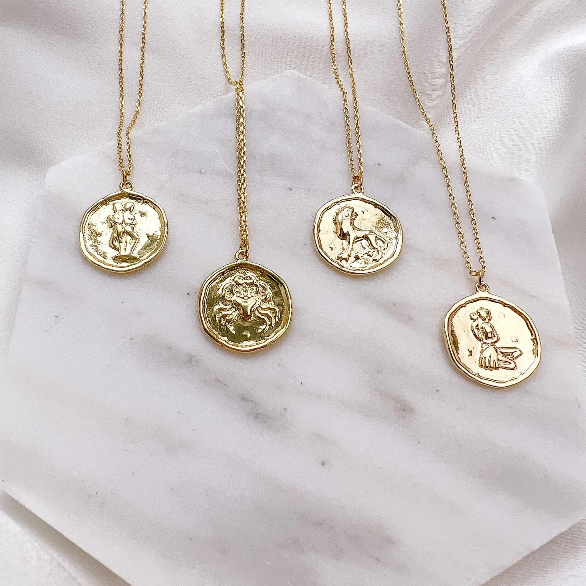 Gold Zodiac Medallion Coin Necklace