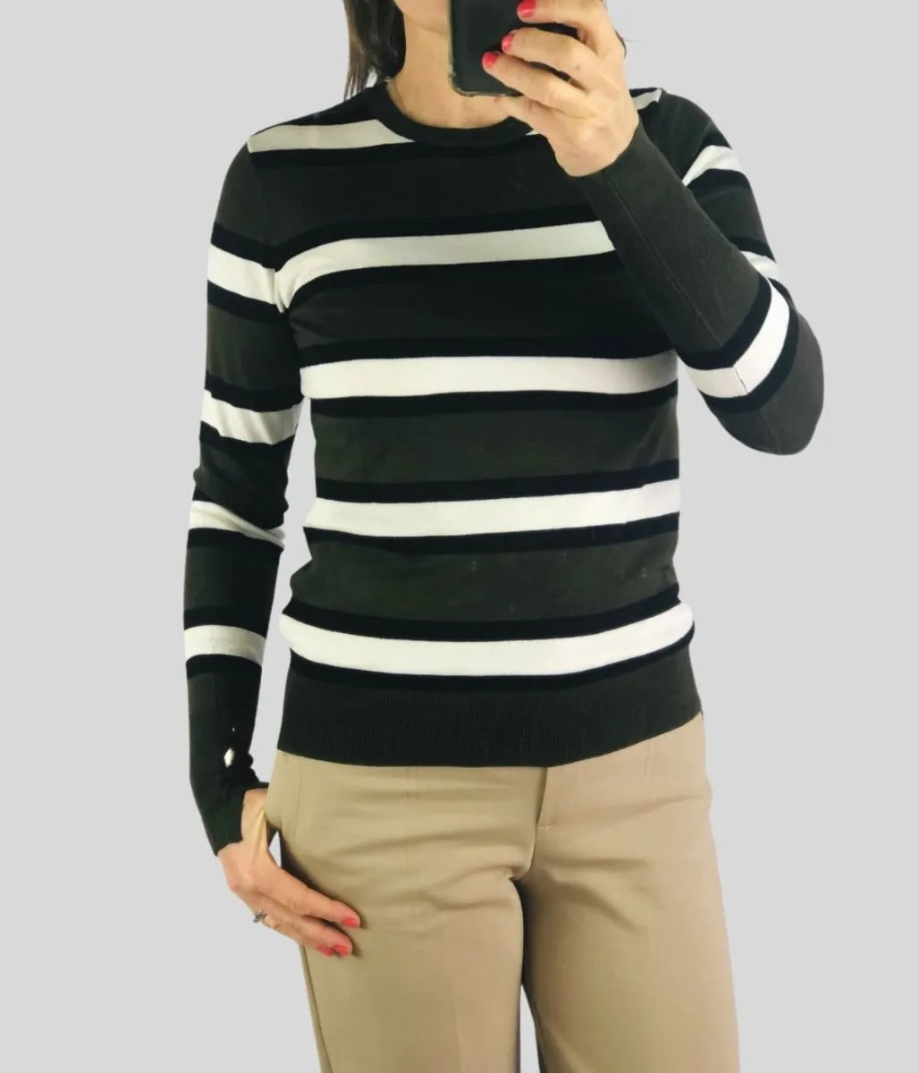 Green & Black Striped Jumper xs s