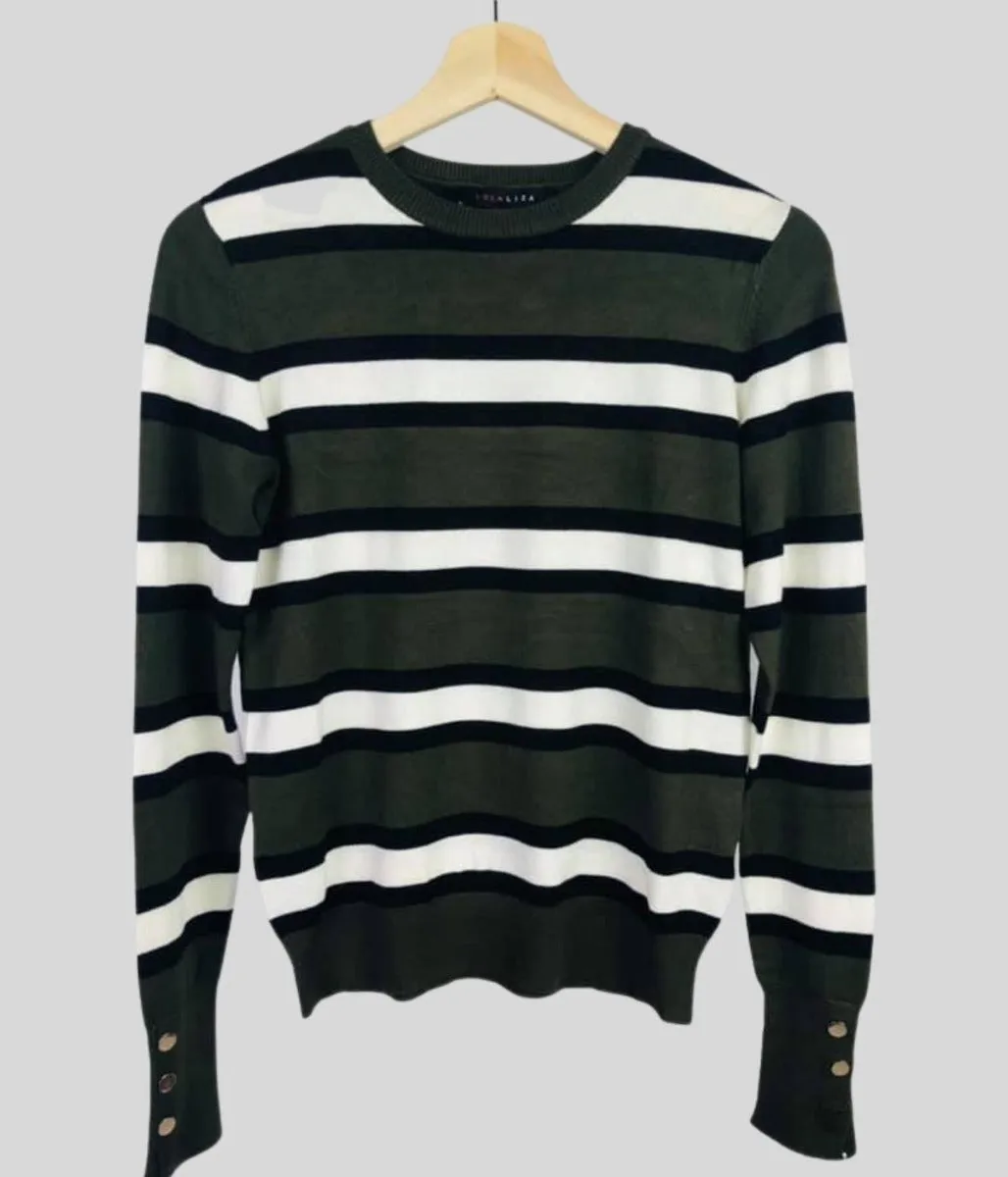 Green & Black Striped Jumper xs s