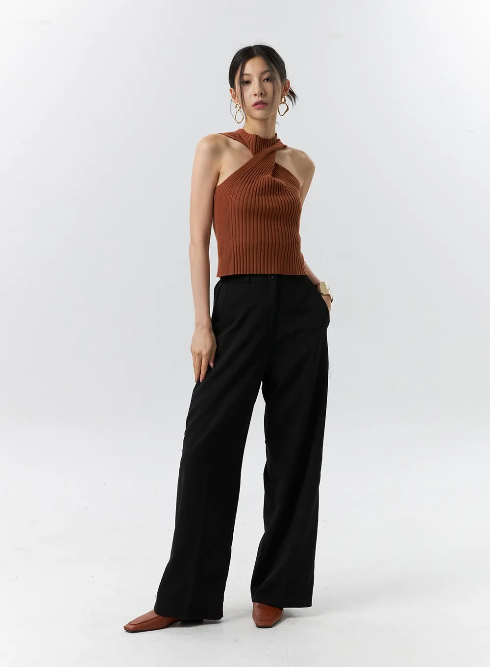 Halter Neck Ribbed Top IL326