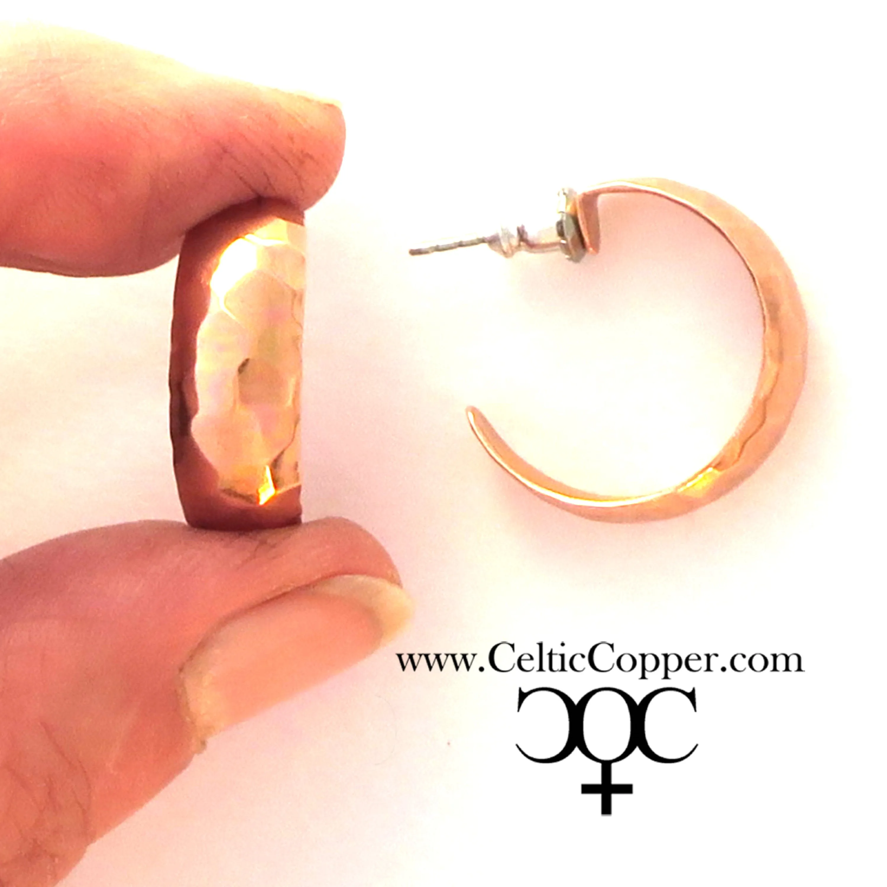 Hammered Copper Hoop Earrings EC78 Solid Copper Jewelry Post Style Copper Hoop Earrings