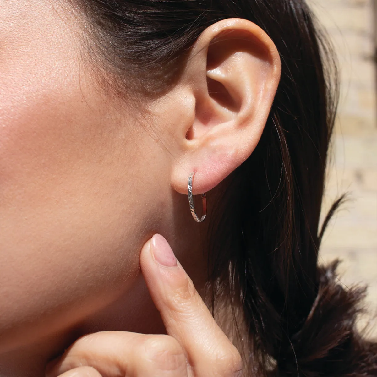 Hammered Silver Small Wire Hoops