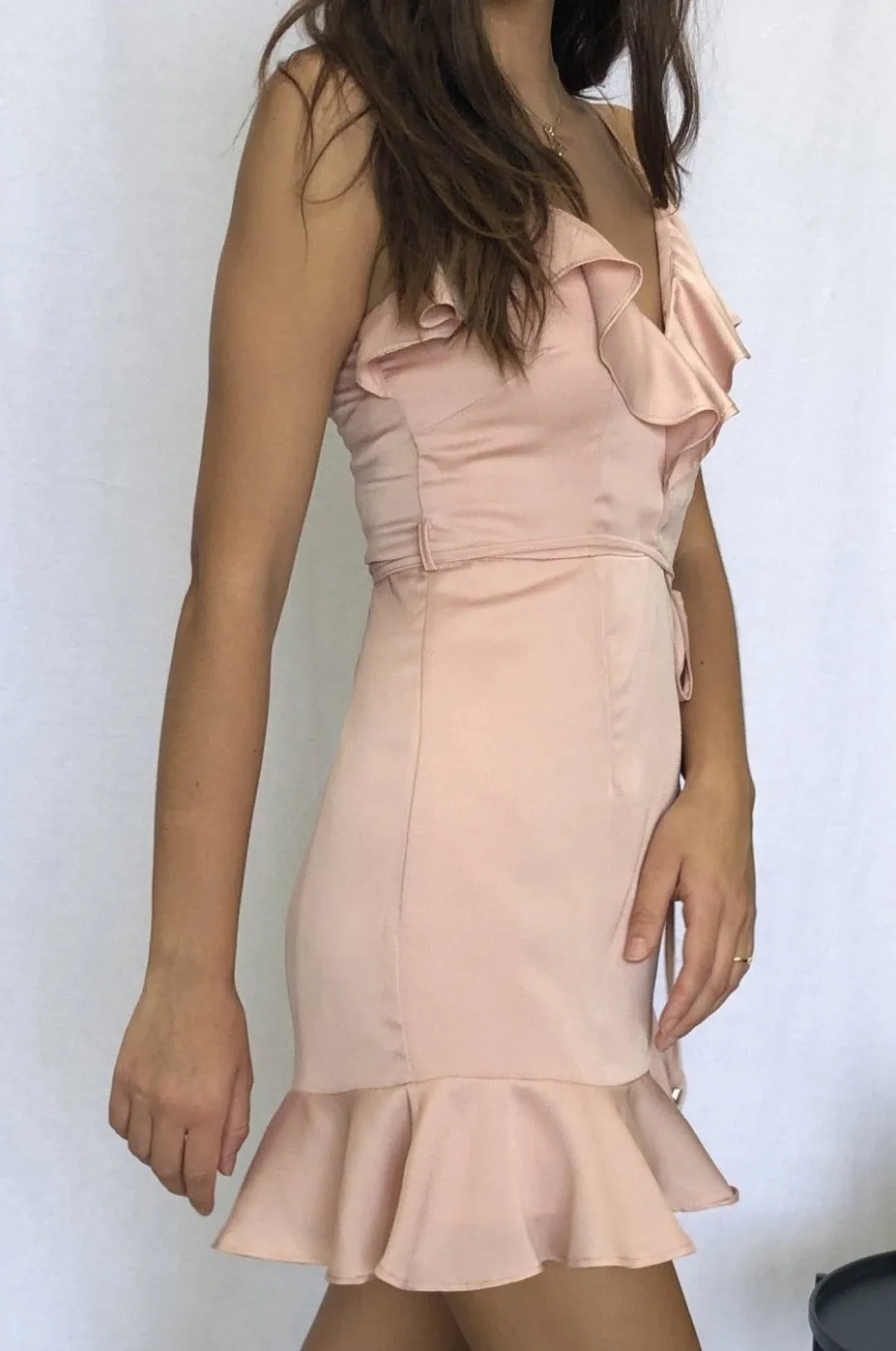 Here Comes the Sun Open Shoulder Mini Dress in Blush