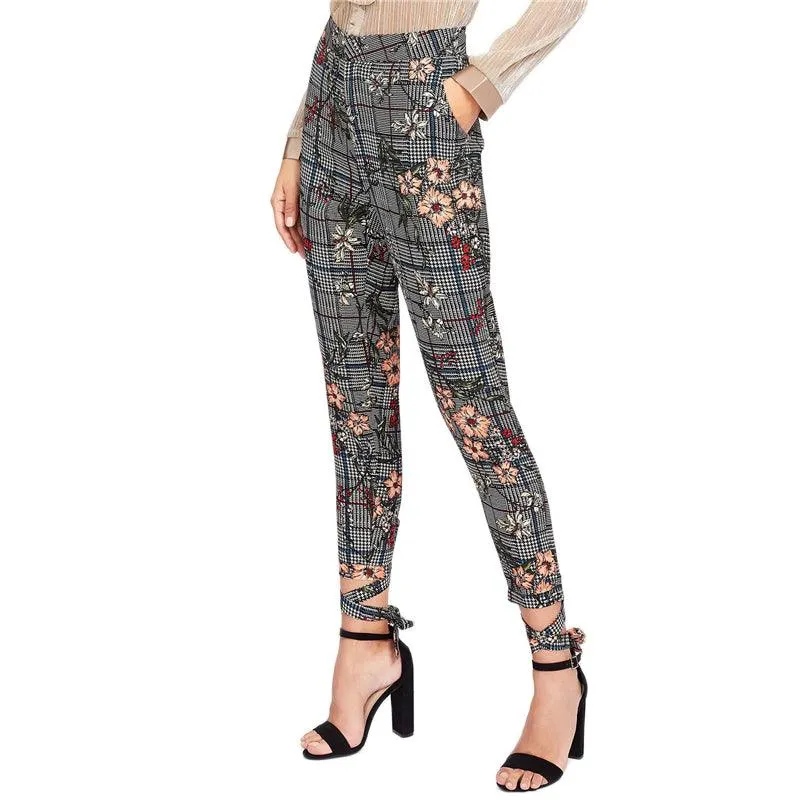 HOLLY’S HOUNDSTOOTH FLORAL ANKLE PANTS