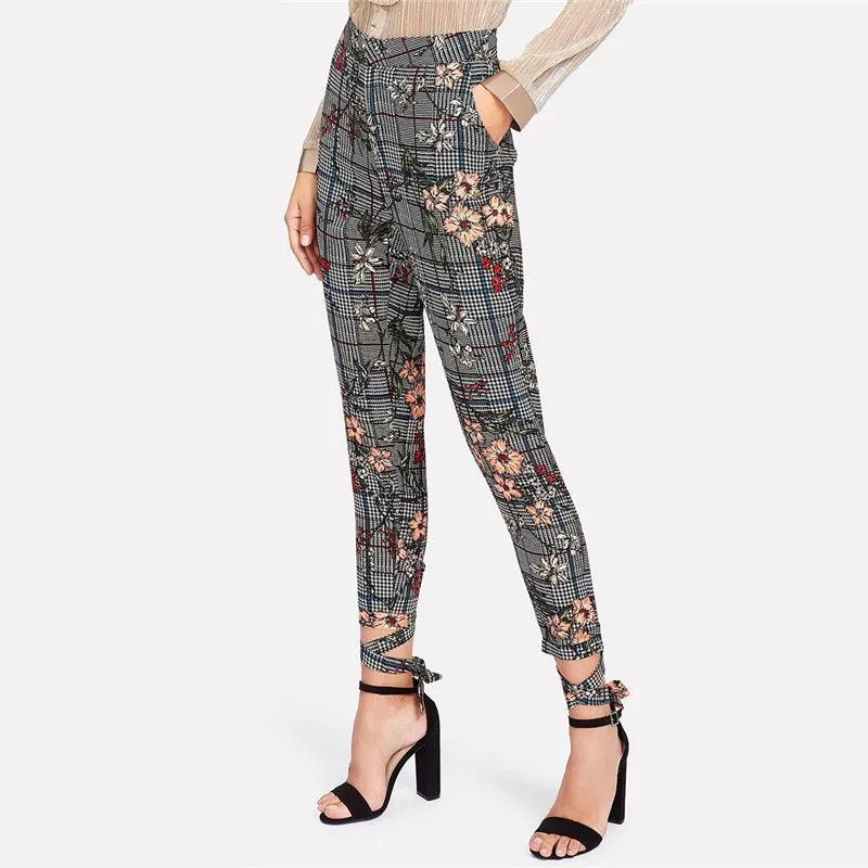 HOLLY’S HOUNDSTOOTH FLORAL ANKLE PANTS