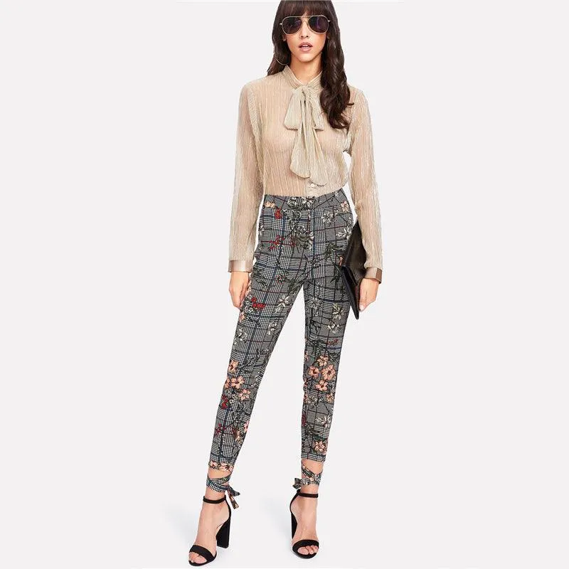 HOLLY’S HOUNDSTOOTH FLORAL ANKLE PANTS