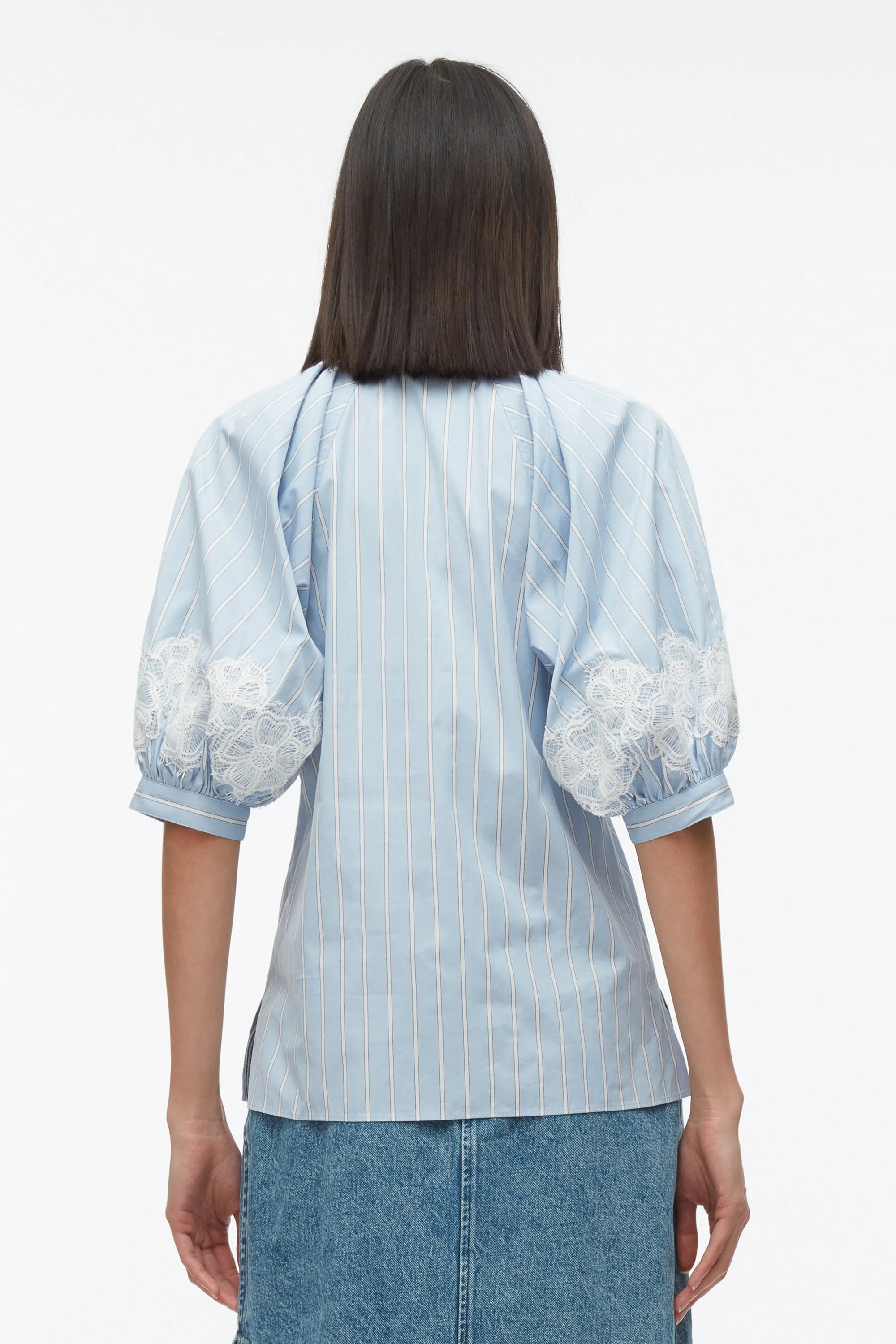 Lantern Sleeve Stripe Shirt with Lace