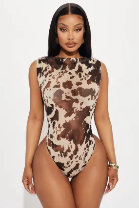 Lasso Up Mesh Bodysuit - Brown/combo