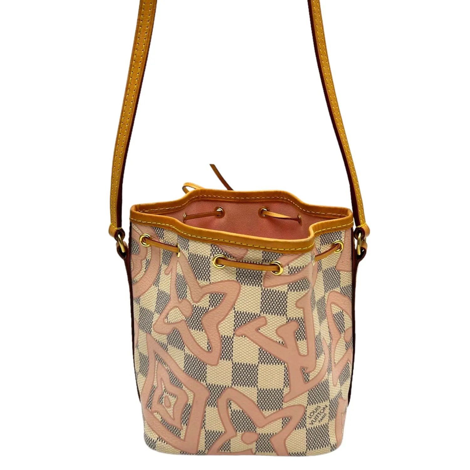 LOUIS VUITTON Damier Azur Tahitienne Nano Noe Rose Ballerine Bucket Bag - Cream, Pink & Blue