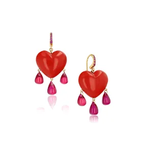 Luxe Bleeding Heart Earrings, Red