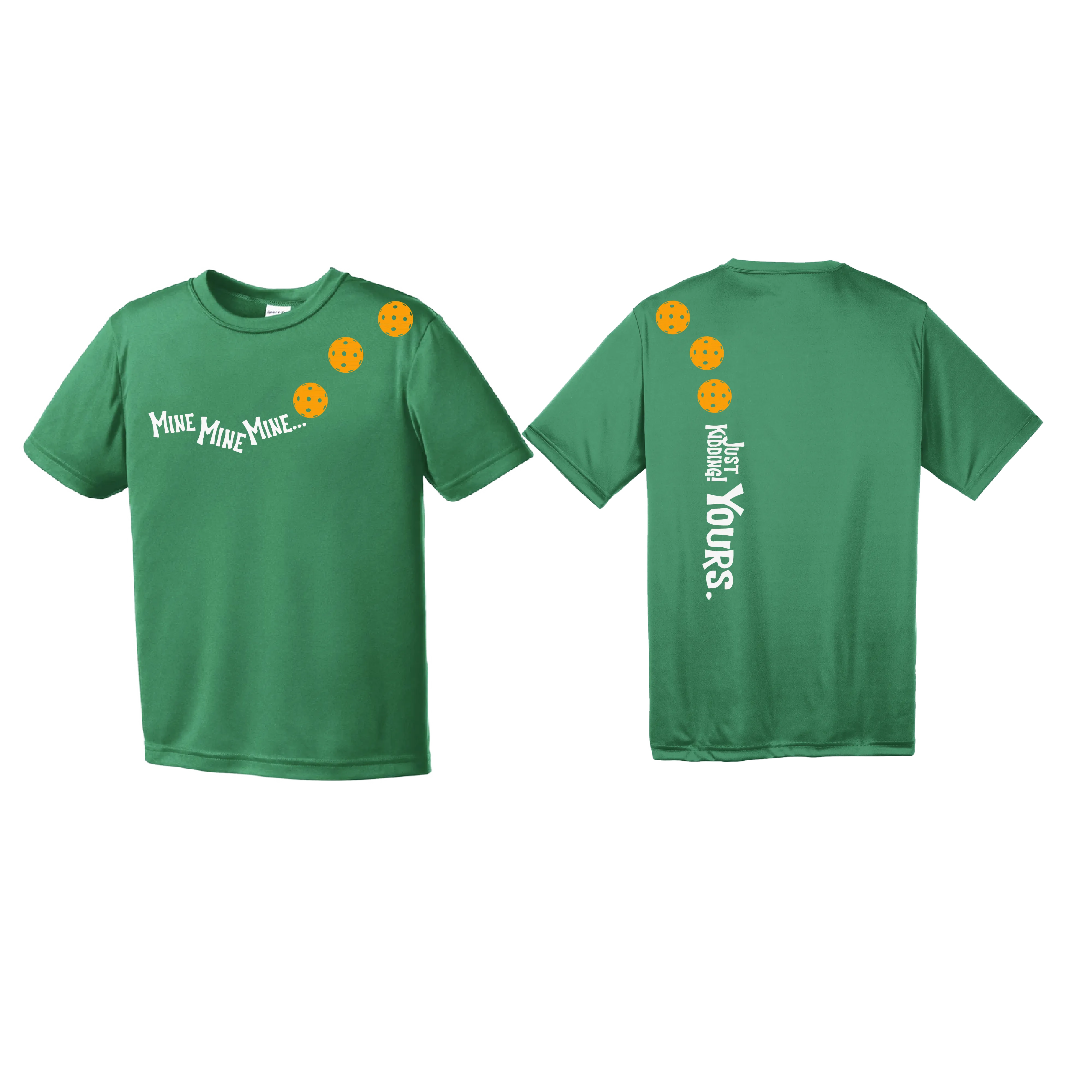 Mine Just Kidding Yours With Pickleballs (Cyan Red Orange) Customizable | Youth Short Sleeve Athletic Shirt | 100% Polyester