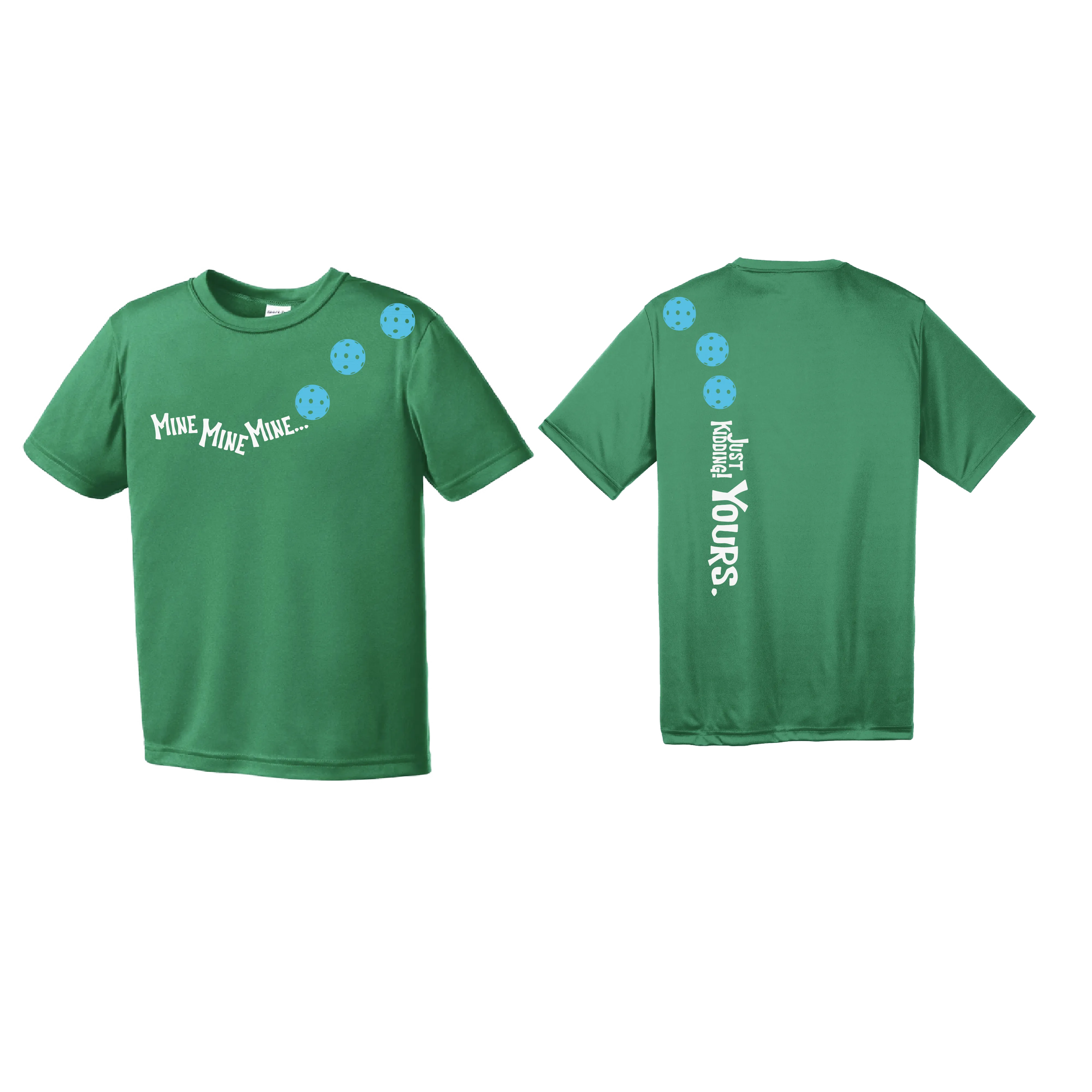 Mine Just Kidding Yours With Pickleballs (Cyan Red Orange) Customizable | Youth Short Sleeve Athletic Shirt | 100% Polyester