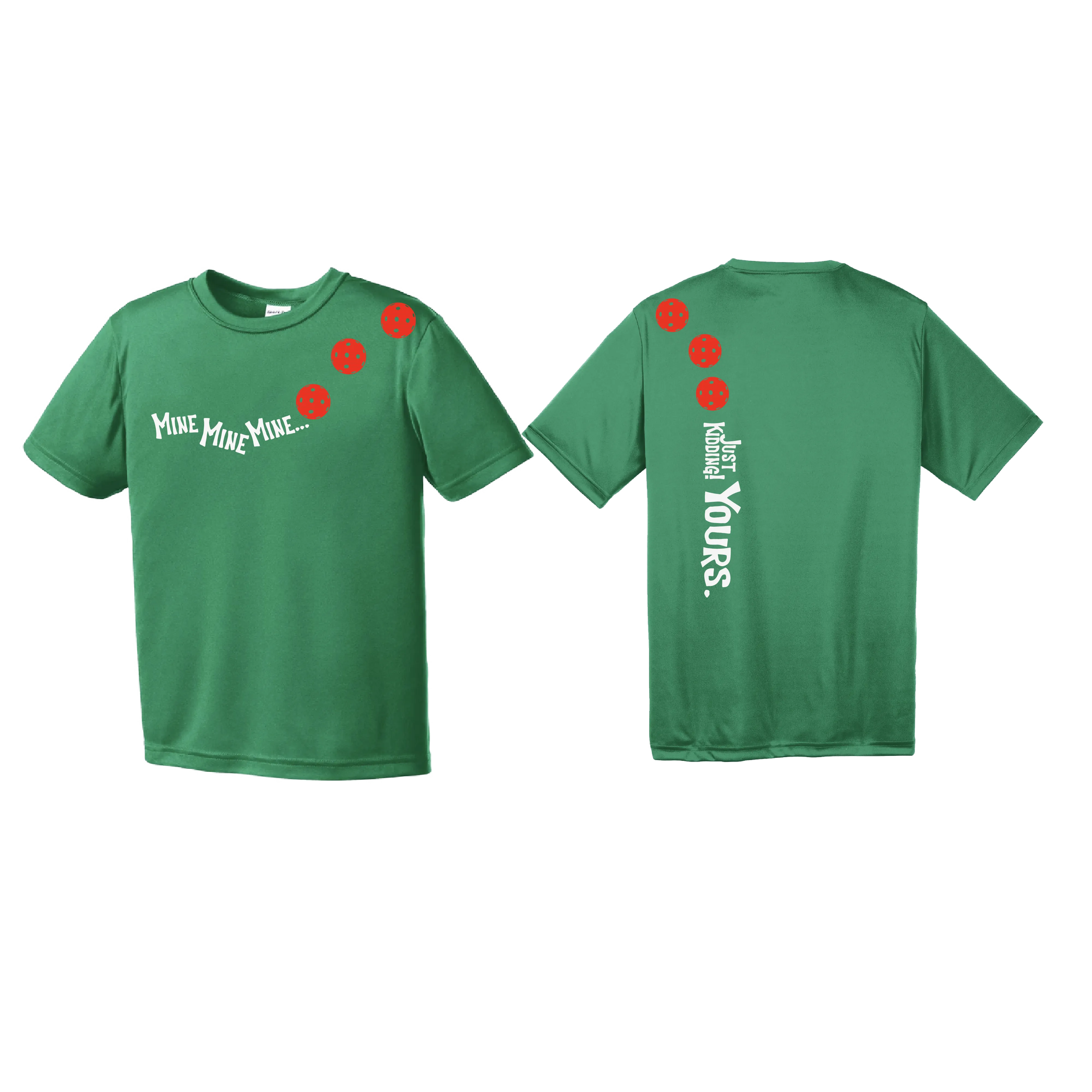 Mine Just Kidding Yours With Pickleballs (Cyan Red Orange) Customizable | Youth Short Sleeve Athletic Shirt | 100% Polyester